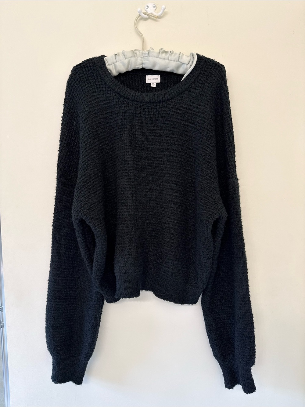 La Hearts Black Chunky Crewneck Sweater